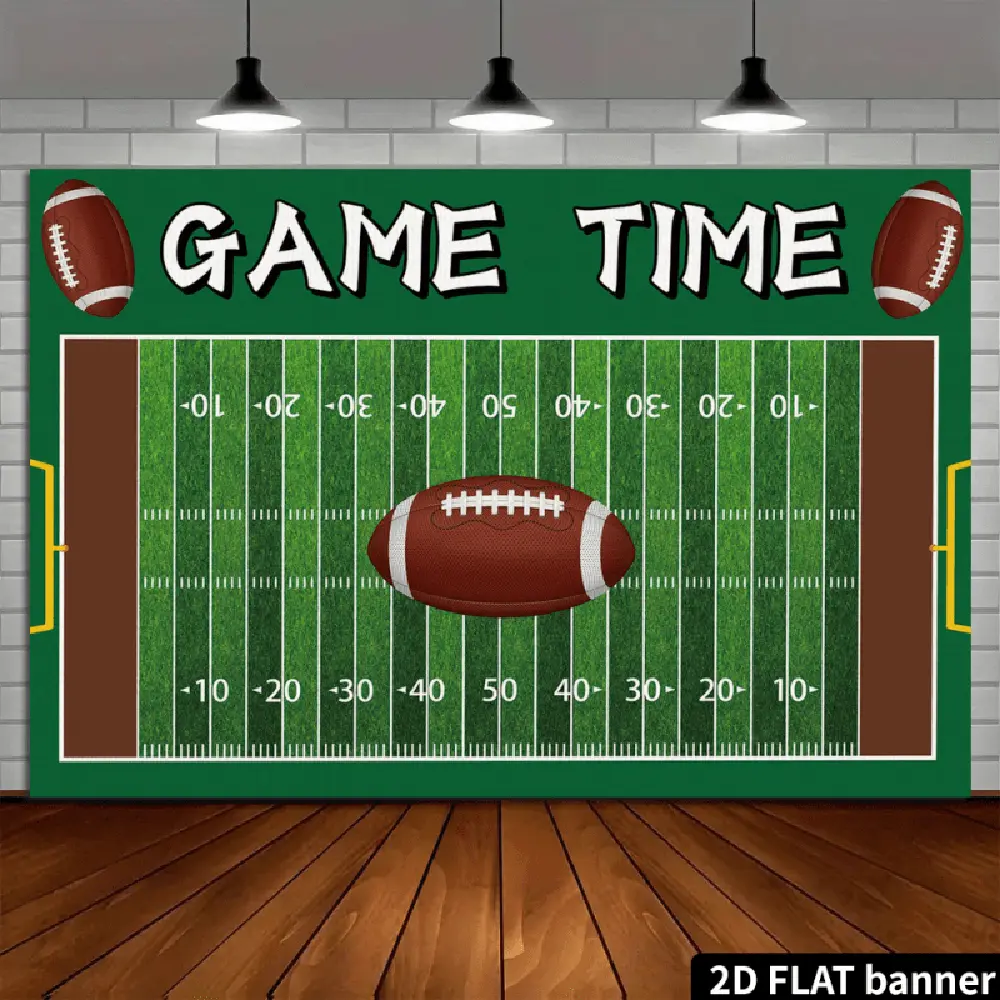 1PC Polyester Reusable Flat 2D Print American Football Backdrop - 51.46m Field Element Layout Prop, Sports Party Decor Banner, Photo Booth Background Curtain for 2026 New Year Parties, Photo Booths