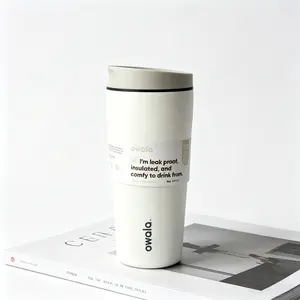 Owala 20oz Off White Insulated Stainless Steel Coffee Tumbler, Leakproof Slider Lid Travel Mug, Double Wall Vacuum, 24-Hour Cold Retention, BPA-Free Cup for Car & Office Use