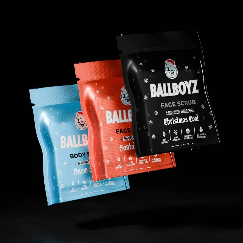 Ballboyz Limited Edition 3-Pack Holiday Scrubs - Charcoal (Christmas Coal Face), Santa’s Beach (Face), Snow Storm (Body) - Coconut, Clay, Shea, Gentle Natural Ingredients - Smooth Fresh Skin - Athlete-Focused Skincare Gift