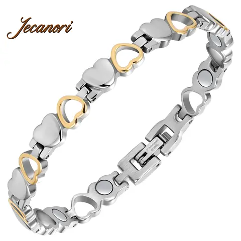 Women's Titanium Steel Braveheart Series Heart Symbol Bracelet - Magnet Bracelets & Bangles, Female Magnetic Field Therapy Jewelry, Adjustable Tool-Included Jewelry Gift for Anniversaries