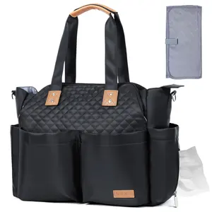 Large Diaper Bag Tote for Mom – Waterproof Quilted Mommy Bag, Baby Hospital Bag with Shoulder Strap, Travel Diaper Tote Purse