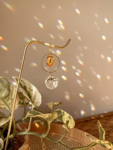 Suncatcher Plant Stake - Cowboy Hat Charm + Hanging Sun Crystal Prism - Western Cowgirl Boho Home Decor - Indoor Metal Plant Stick - Decorative Houseplant Accessory
