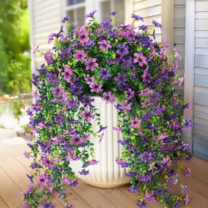 4Pcs UV-Resistant Artificial Hanging Flowers - Double Purple Faux Silk Daisy Plants for Outdoor Spring/Summer Decor, Perfect for Planter, Front Door, Porch, Patio & Yard