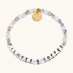 Little Words Project - Pilates & Coffee Bracelet – Wellness & Morning Routine Bracelet, Acrylic & Glass Beads, Trackable Kindness Bracelet – Choose Your Size