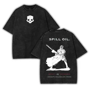 Helldivers 2 Spill Oil Game Washed Tshirt Oversize 2 Sided Cotton unisex graphic game movie Tops graphic tee game acid wash