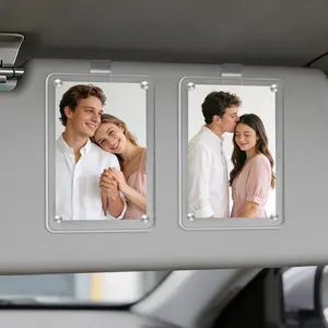 Magnetic Car Sun Visor Photo Clip Set, Acrylic Picture Holder for Dashboard and Visor, Vertical and Horizontal Display for Wallet Size Photos, Family Pet Memories, Easy Snap Design