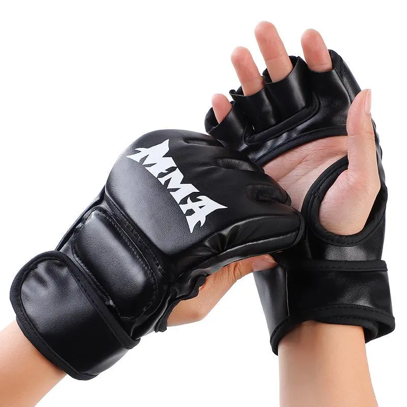 Fingerless Boxing Gloves, 1 Pair Thickened Shock Absorption Half Finger Boxing Gloves, Durable Muay Thai Martial Arts Training Gloves, Boxing Equipment Home Gym Equipment, Gym Accessories, Protective Gear, Ufc Gloves