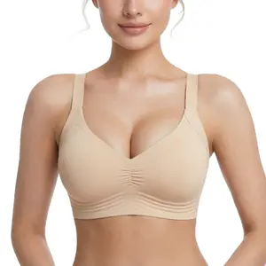 VRCOMFY Women Jelly Bras Wirefree Full Coverage No Underwire Everyday Bras Comfortable Wireless Padded Tshirt Bra