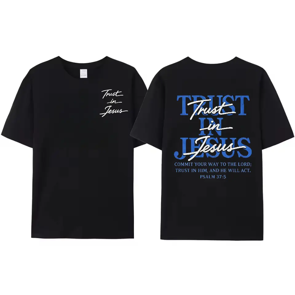 Christian Oversized Tee, "Trust in Jesus" Psalm 37:5 Bible Verse Design, Faith-Based Gift for Men & Women