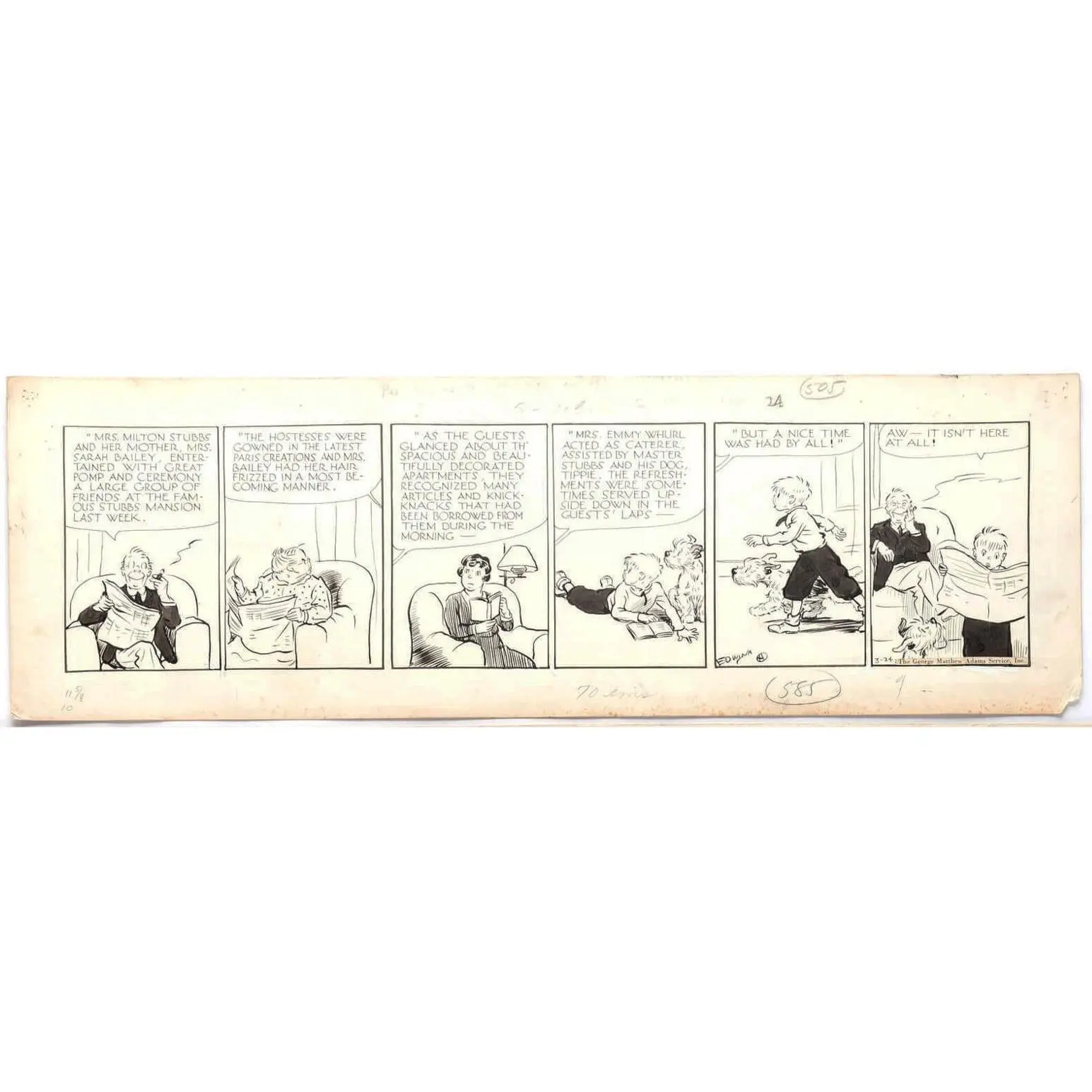 Cap Stubbs and Tippie Original Ink Daily Comic Strip Art Signed and Drawn by Edwina Dumm AM13