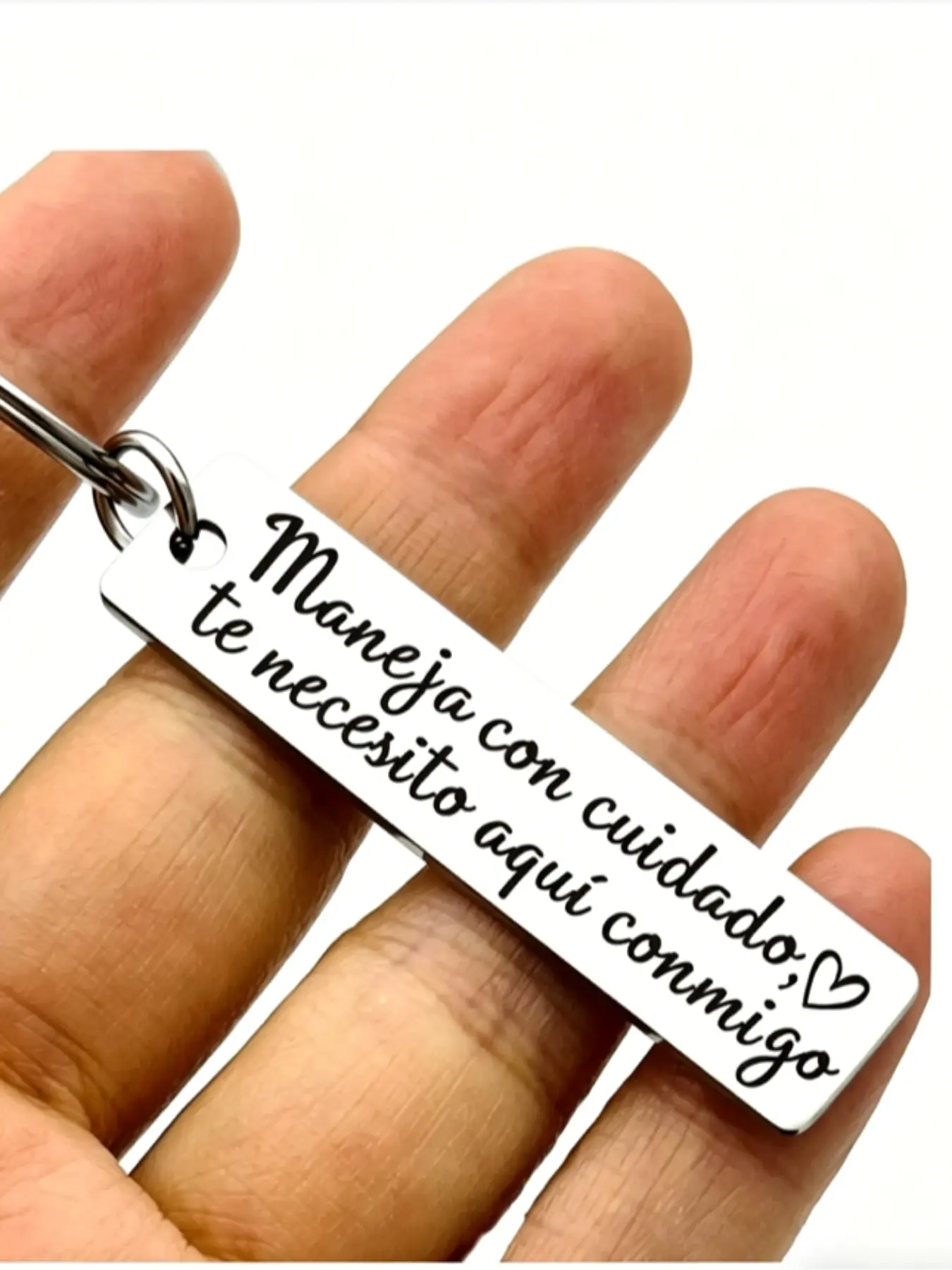 Spanish Keychain Heart Keyring with Heart Design, Drive Safe Message, Stainless Steel, Perfect Thoughtful Gift for Dad, Boyfriend, Husband, Valentine’s Day