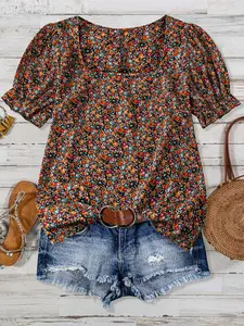 Women's Vacation Garden Short Sleeve Shirt, All over Floral Pattern, Casual Wear for Daily Life, Travel, Dates, Picnics