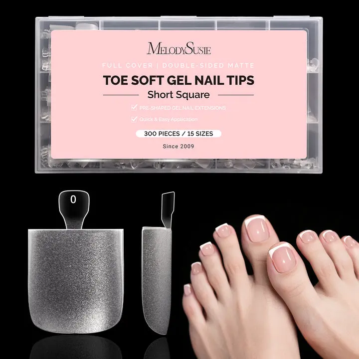 MelodySusie Toe Nail Tips - 300Pcs 15 Sizes | Clear Acrylic, Full Matte Full Cover Press on Nails for DIY Extension & Salon Use,Pre-Shaped for Long-Lasting Manicure