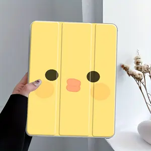 Kawaii Yellow Duck Design iPad Case, Tablet Cover, Transparent Acrylic Hard Back Panel With Pencil Slot, Suitable for Ipad mini pro air, Scratch-resistant, Shock-resistant, Ultra-thin Full Cover Protective Case, Suitable for Office, School, Home