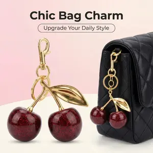 Fruit-Shaped Alloy Keychain-Bag Charm Set, Spring Cherry Motif, Casual Everyday Fashion Accessory, Designer-Style Add-On, Cute Gift for Ladies
