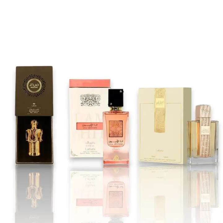 Lattafa 3-Piece Women's Fragrance Multi-Pack - Maitha, Ana Abiyedh Coral, Angham Scents, 3 to 3.9 fl oz, Elegant Floral Longlasting Perfumes