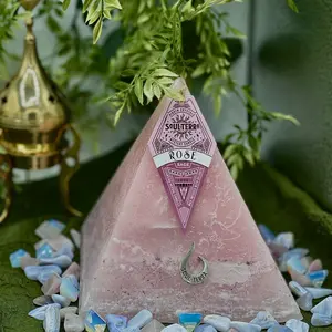 Soul-Terra Love & Attraction Candle: Scented Rose, Peach, & Vanilla Essential Oils, Infused with Selenite Wax, & Grandma Terra's Love Potion Perfume, Crystals, & Amulets gifts for Seeking New Love or Release from Heartbreak