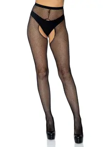 Women's Ginny Fishnet Lingerie Tights, Crotchless Design, Thong-Style, Soft Fabric, Flattering Leg Fit