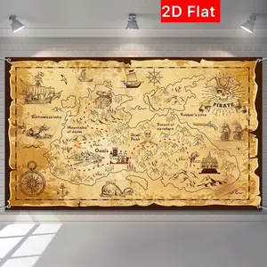 2D Flat Banner 1pc Pirate Theme Background Jewelry Map Photography Backdrop School Party Carnival Birthday Decoration Pull Flag Banner