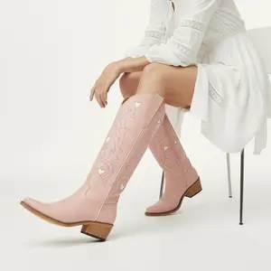 REDTOP Pink Heart Cutouts Embroidered Western Cowgirl Boots with Intricate Design & Zipper Side Fabric Combo for Stylish Western Events #TikTokShopBlackFriday#TikTokShopCyberonday