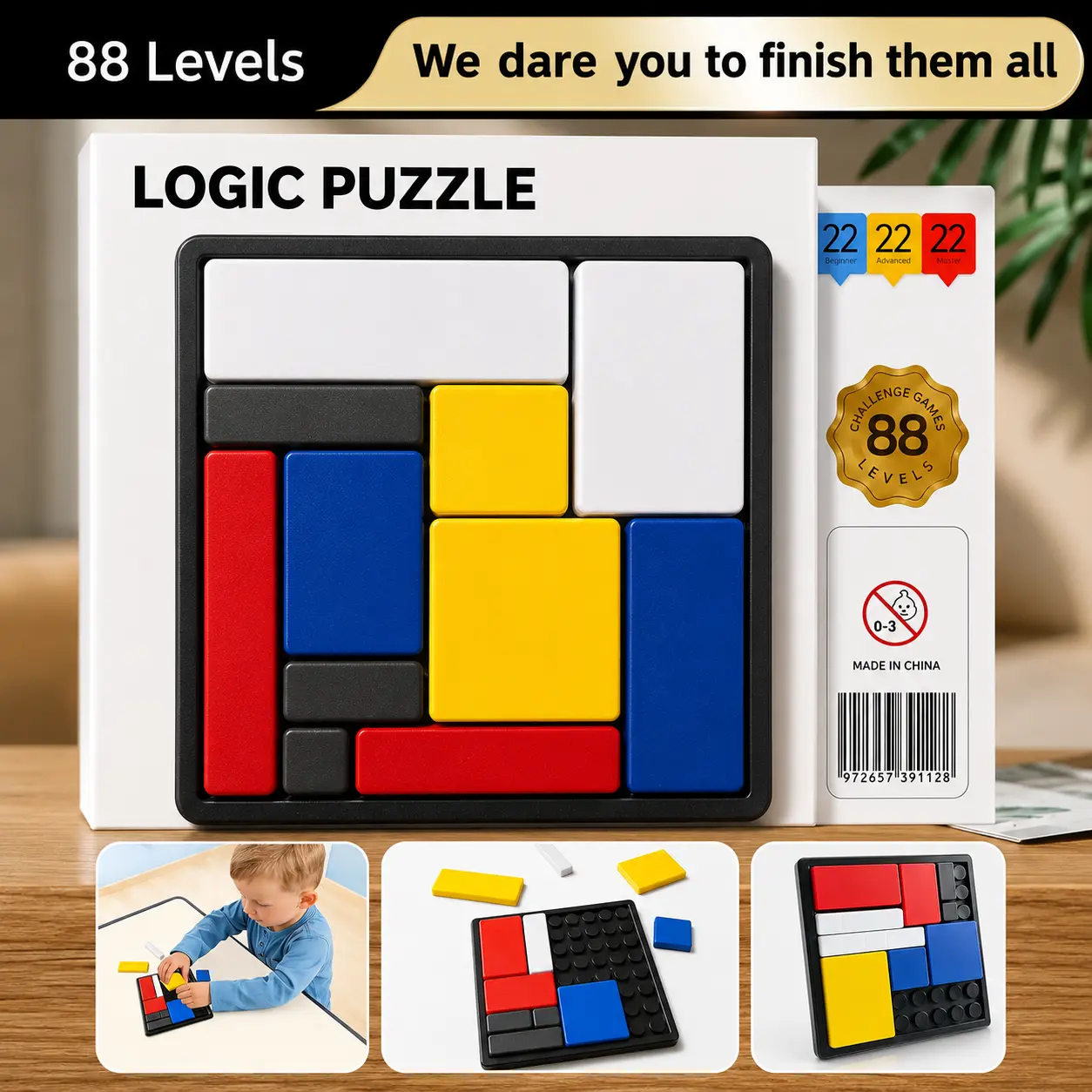 Logic Puzzle Brain Teaser Game 88 Challenges for Kids Adults, Travel-Friendly IQ Board Game for Critical Thinking and Problem Solving Learning Activities Family Fun