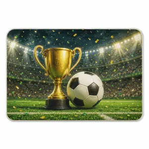 Non-Slip Soccer Stadium Area Rug - Vivid Champion Trophy Football Mat for Bedroom, Living Room & Entryway - Soft Low-Pile Sports Decor (16" x 24")