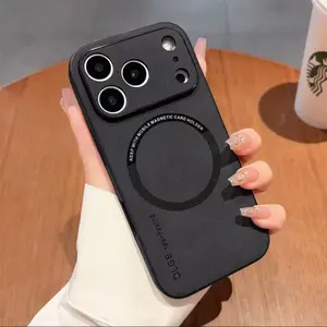 for iPhone 17 16 15 14 13 12 Pro Max / 17 Air /16 15 14Plus solid color simple magnetic Synthetic Leather shockproof phone case, Shockproof Cover, Sleek Phone Cover, Minimalist Style, Durable Material, Daily Commuters, Smartphone Owners