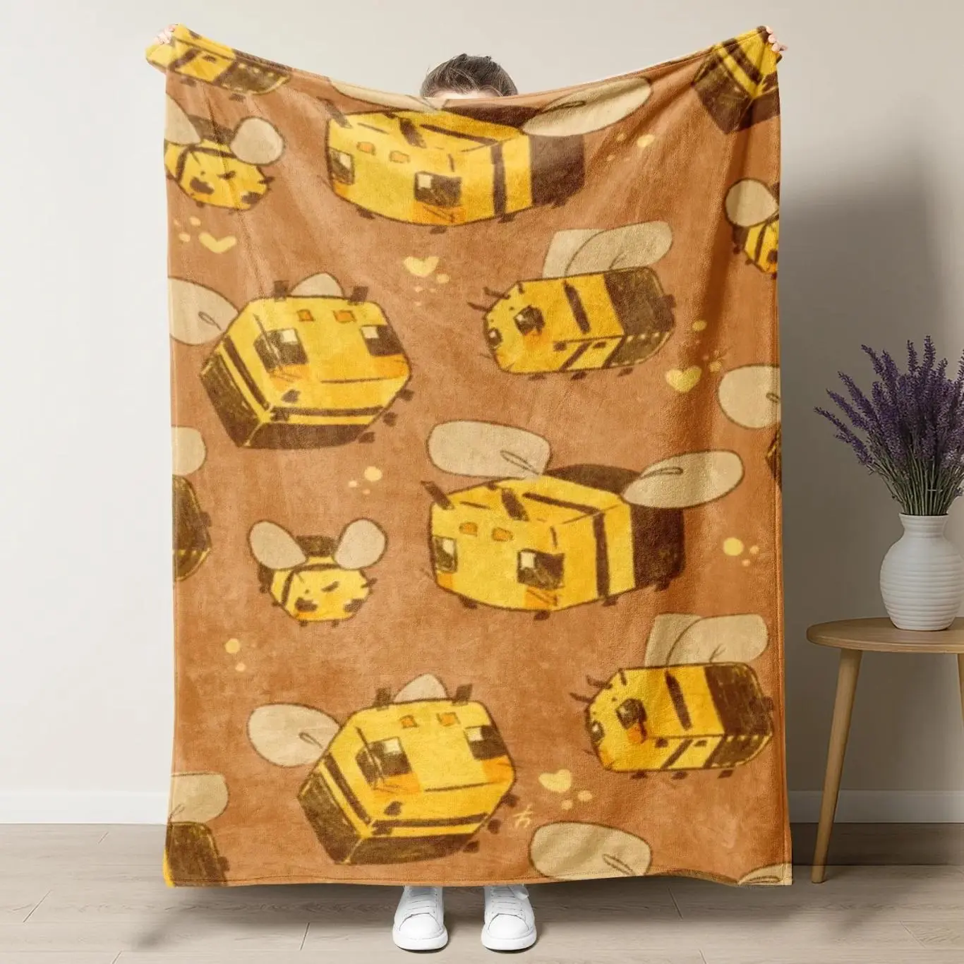 Cute Cartoon Honey Bee Flannel Throw Blanket | Ultra Soft Cozy Fleece | Kawaii Bee Themed Home Decor Gift for Bee Lovers