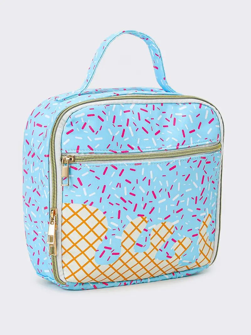Round Baseball & Ice Cream Lunch Box, Insulated Bento Organizer for Sports Fans, Portable Cooler Bag for Casual Outings