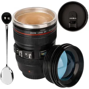 Camera Lens Coffee Mug, 13.5oz | (2 LIDS + SPOON) Gifts for Him, Dad Gifts, Photography,  Novelty Gifts Portable