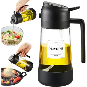 Oil Dipenser Bottle with  Bottom, 2 in 1 Olive Oil Sprayer and Dispenser, Oil  Bottle 470ML/ 16OZ for Cooking, Kitchen, BBQ, Air Fryer, Salad, Baking(1PC Black)