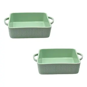 Temp-tations Carved Willow S/2 9x9 Square Bakers w/ Strap Style Handles