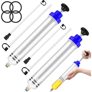 2 Pack 500cc Automotive Fluid Extractor Pump Oil Extractor Hand  Pump with Hose Manual Suction Vacuum   Transfer for Power Steering, Hydraulic Fluid (Blue)