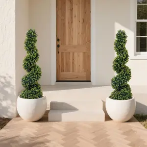 4FT Artificial Spiral Topiary Tree, Faux Potted Evergreen Topiary Plant, Fake Shrubs Tree for Front Door Home Balcony Backyard Patio Decor