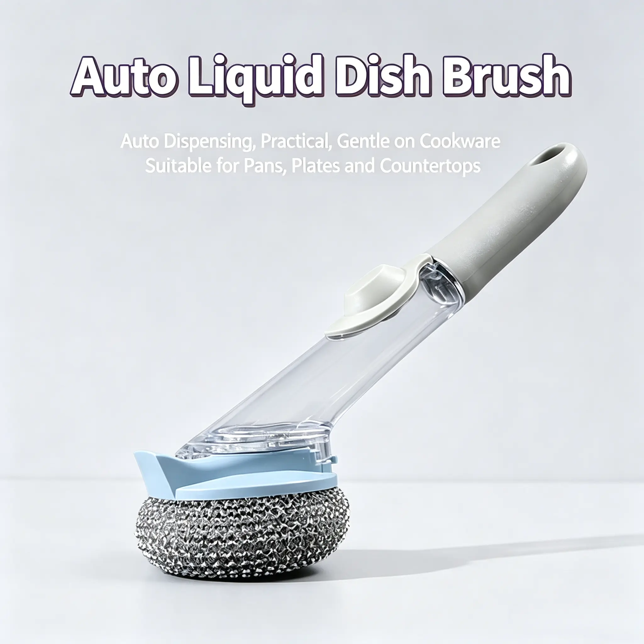 Handle Dish Brush with Soap Dispenser - Kitchen Scrubbing Brush for Pots, Pans, Stovetop, Non-Stick Cookware Cleaning
