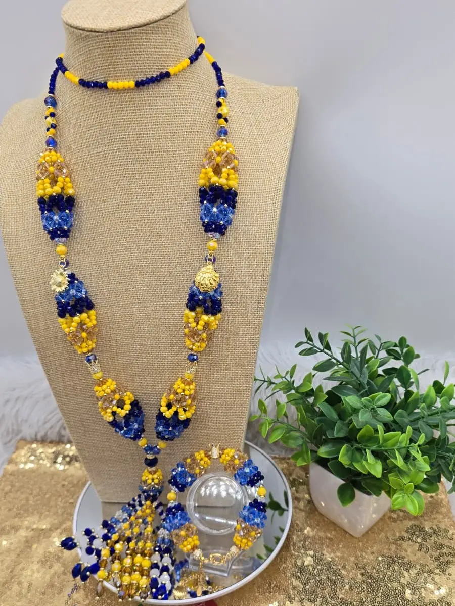 Handmade Santeria Collares de Cabecera and Ilde Set - Orisha Crystal Bead Necklaces and Bracelet, Yoruba Religion Ritual Jewelry