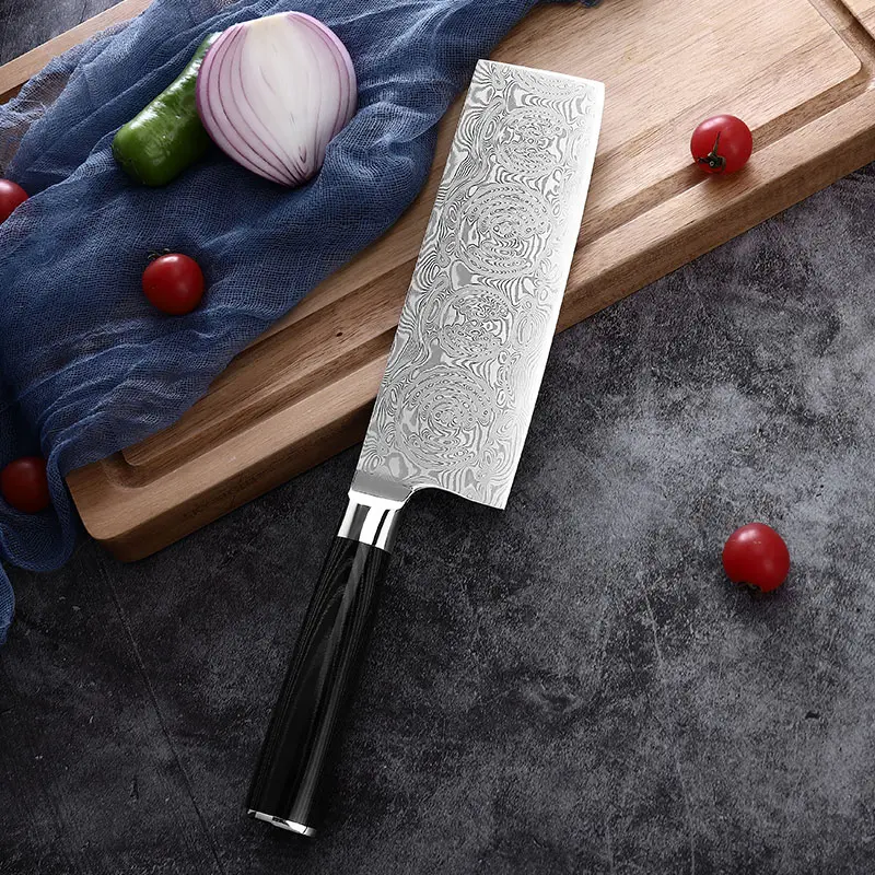 YUANREN 8'' Nakiri Blade Coreless Damascus Kitchen Knife, 110-Layer Stainless Steel, Micarta Handle, Sharp Vegetable Knives for Home Cooking