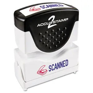 Consolidated Stamp  Accustamp2 Shutter Stamp with Anti Bacteria- Red-Blue- SCANNED- 1.63 x .5
