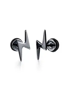 Lightning Design Stud Earrings, Punk Style Stainless Steel Earrings for Party, Daily Decor, Trendy All-match & Exquisite Jewelry for Birthday Gift