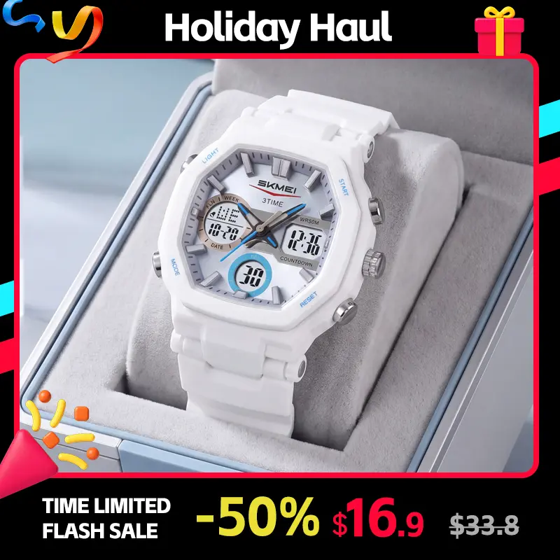 SKMEI Digital Watch for Men and Women — Polygonal Ana-Digi Dual Display Sport Wristwatch with LED Backlight, Stopwatch, Alarm and 3 Time Display Modes, TPU Band Unisex Style for Work, School and Daily Wear