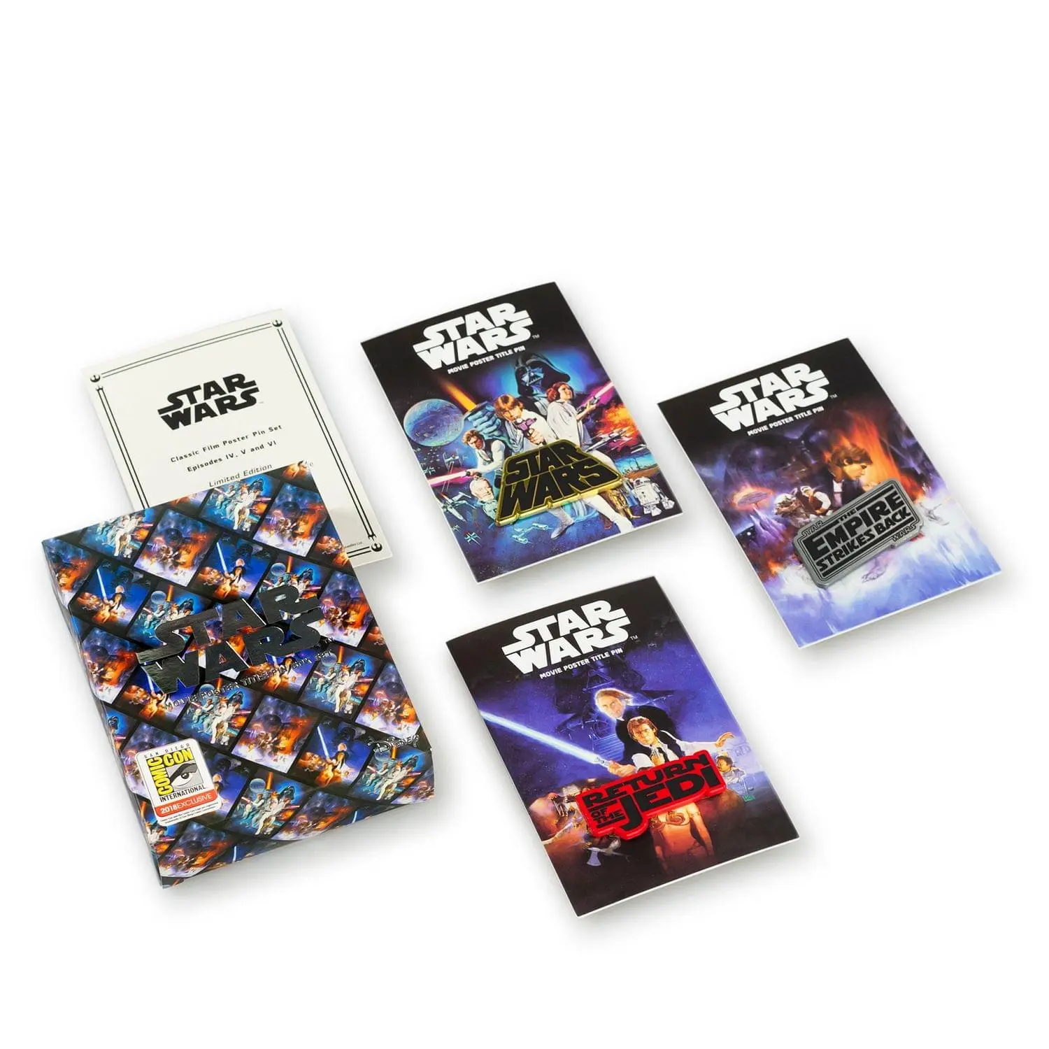 Star Wars Collectible Pins, 3-Pack Retro Enamel Gift Set with Movie Poster Designs of A New Hope, The Empire Strikes Back, and Return of the Jedi, 1.5", 1.5" Size