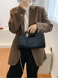 Women's Elegant Crocodile Embossed Crossbody Bag, Fashionable Chain Strap Shoulder Bag for Daily Used, Casual Trendy Versatile High-quality Daily Commuting Bag, Casual Commuter Bag, Casual Handbag Satchel