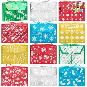JOYIN 36PCS Christmas Fancy Foil Gift Card Holder Boxes with Ribbon, 4.5" x 3.25" x 0.4" Money Cash Envelopes Card Box for Gift Giving, Xmas Party Birthday Present Wrapping Decor, 12 Designs, 5 Colors