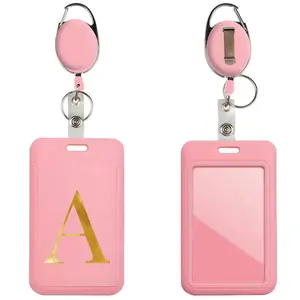 Colorful Plastic Employee ID Card Holder, Retractable Buckle Design, with Badge Reels Retractable Design, Portable Organizer for Nurses & Employees, 26 Letter Patterns Available, Office Supplies