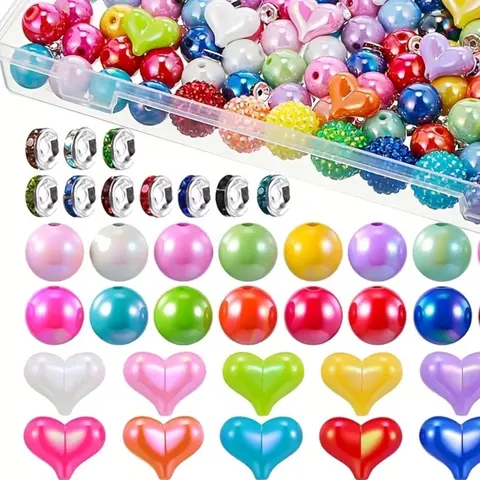 300pcs Bead Accessories Set, Bead Assortment, Bead Mix, Decorative Beads, Heart Bow Knot Spacer Beads, Jewelry Making Supplies, Diy Jewelry Decoration, Beading Making, DIY Craft Kit, Beads For Crafts (Does not include a ballpoint pen.)