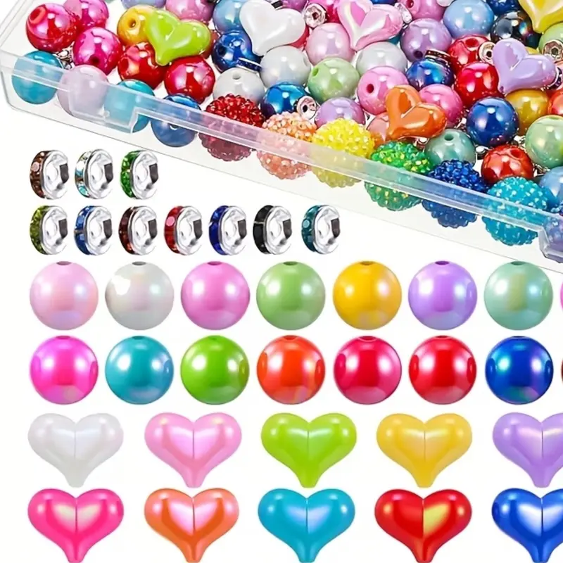 300pcs Bead Accessories Set, Bead Assortment, Bead Mix, Decorative Beads, Heart Bow Knot Spacer Beads, Jewelry Making Supplies, Diy Jewelry Decoration, Beading Making, DIY Craft Kit, Beads For Crafts (Does not include a ballpoint pen.)