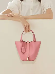 SADI Women’s Cowhide Solid Leather Handbags, with Pouch Bag as Gift. Casual Style for Everyday Use, Unique Bags, Stylish Shopper Handbag, Classic Casual Handheld Picnic Basket - Women's Bag 18cm