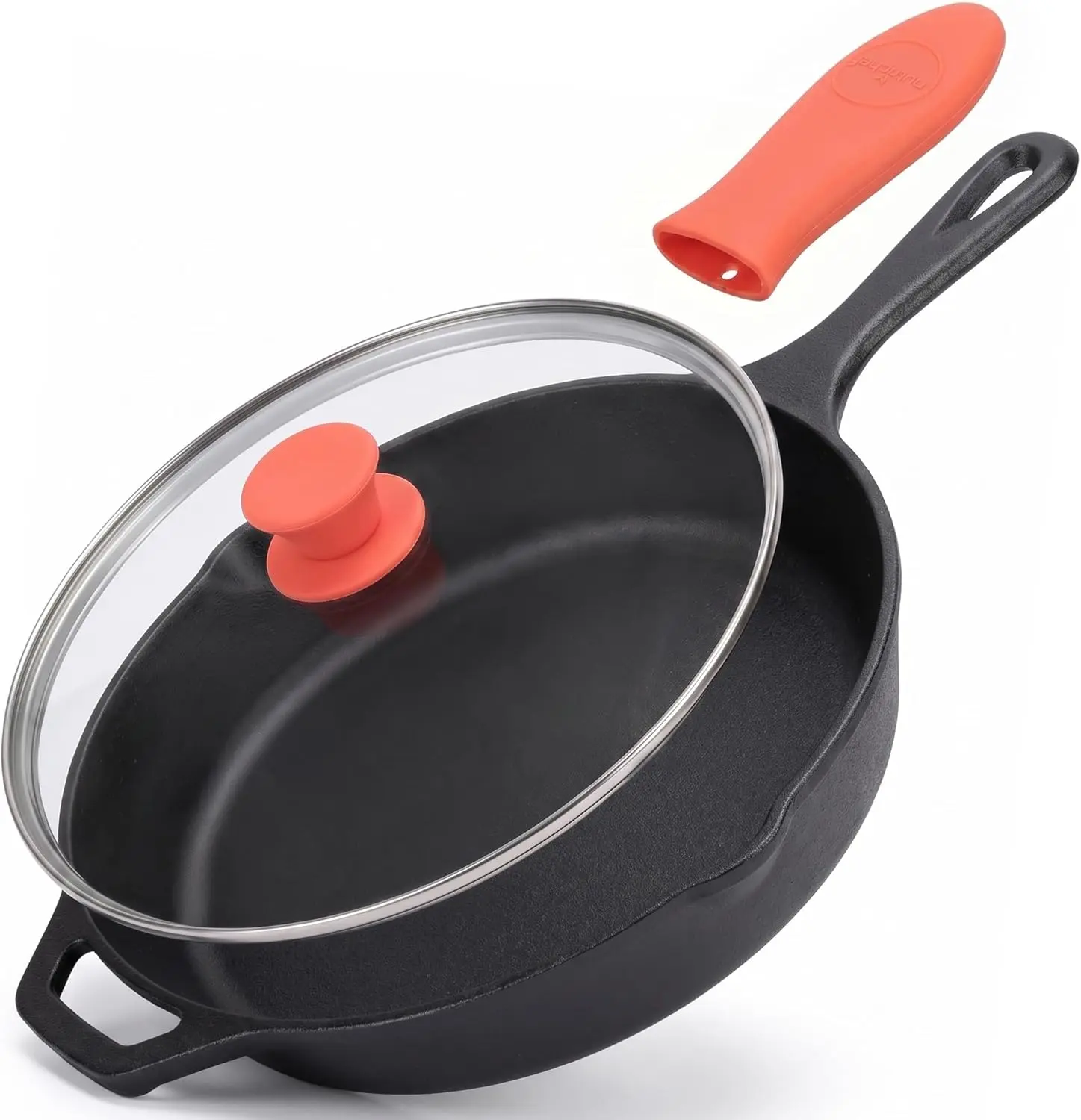 12-Inch Cast Iron Skillet with Glass Lid | Pre-Seasoned Nonstick Frying Pan with Silicone Handle -  Oven Safe 500°F - Gas, Electric, Ceramic & Induction Compatible Cookware - Home Cooking Accessory
