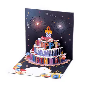 Blowable Birthday Cards 3D Pop Up Fireworks Cake Light and Music Happy Birthday Card Gifts for Women Men Mom Kids