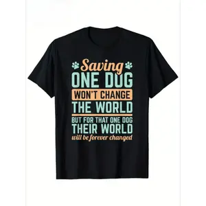 Men's Short-Sleeve Casual Streetwear Top, Dog Rescue T-Shirt Inspiring Change 1 Dog at a Time